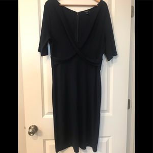 Navy V-Neck Sheath Short Sleeve Dress